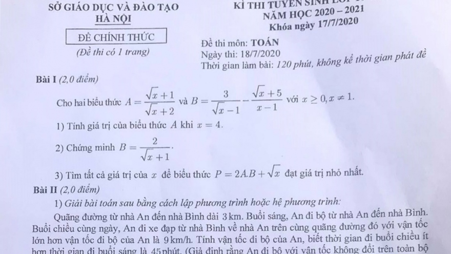 Đề thi Toán vào lớp 10 THPT tại Hà Nội